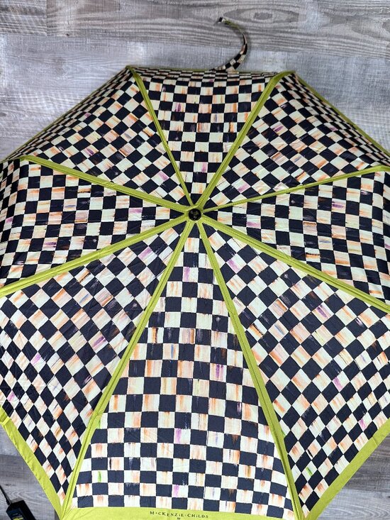 MacKenzie-Childs Courtly Check Automatic Open & Cl Accessories - MacKenzie-Childs Courtly Check Automatic Open & Close Travel Umbrella
